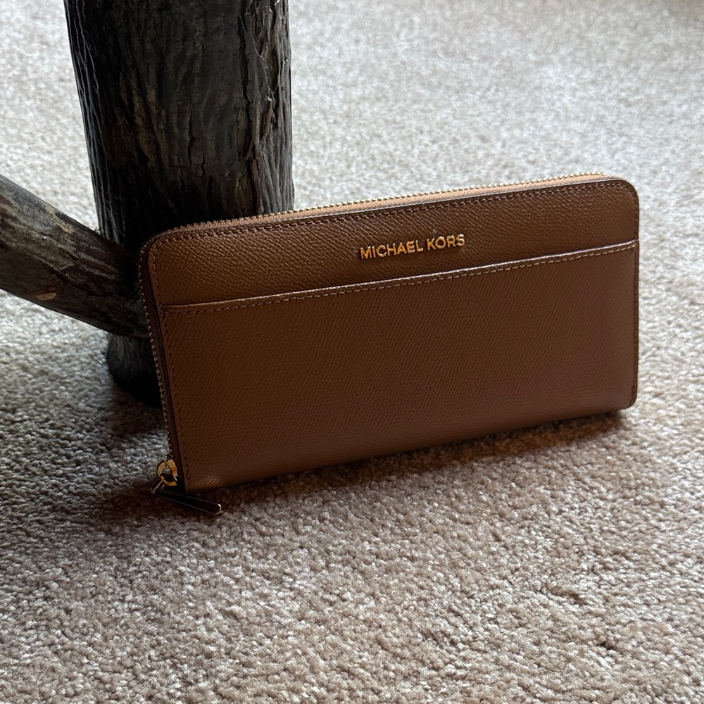 Michael Kors Brown Zip Wallet with Gold Zipper